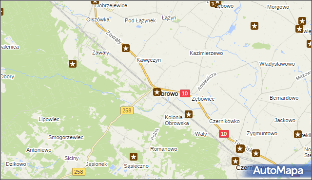 mapa Obrowo powiat toruński, Obrowo powiat toruński na mapie Targeo