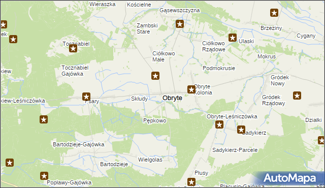 mapa Obryte powiat pułtuski, Obryte powiat pułtuski na mapie Targeo