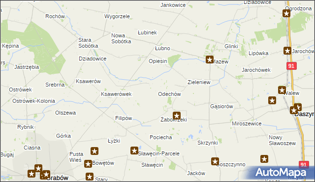 mapa Odechów gmina Grabów, Odechów gmina Grabów na mapie Targeo