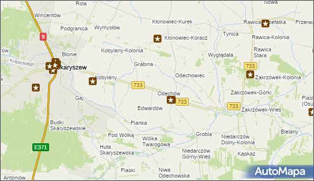 mapa Odechów gmina Skaryszew, Odechów gmina Skaryszew na mapie Targeo