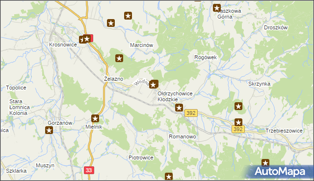 mapa Ołdrzychowice Kłodzkie, Ołdrzychowice Kłodzkie na mapie Targeo