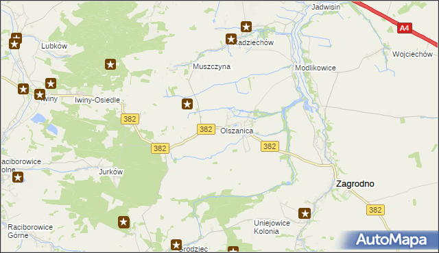 mapa Olszanica gmina Zagrodno, Olszanica gmina Zagrodno na mapie Targeo