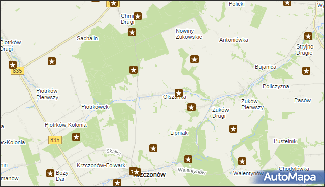 mapa Olszanka gmina Krzczonów, Olszanka gmina Krzczonów na mapie Targeo