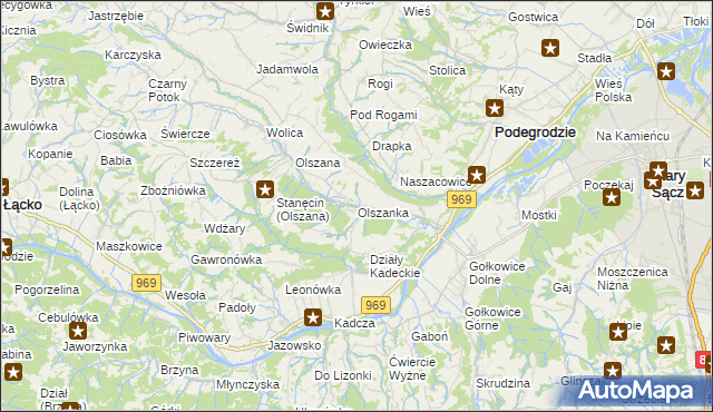 mapa Olszanka gmina Podegrodzie, Olszanka gmina Podegrodzie na mapie Targeo