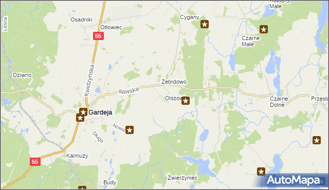mapa Olszówka gmina Gardeja, Olszówka gmina Gardeja na mapie Targeo