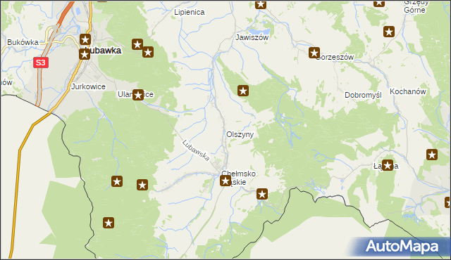 mapa Olszyny gmina Kamienna Góra, Olszyny gmina Kamienna Góra na mapie Targeo