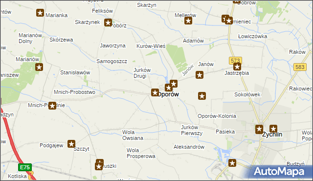 mapa Oporów powiat kutnowski, Oporów powiat kutnowski na mapie Targeo