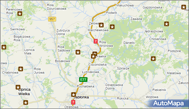 mapa Orawka gmina Jabłonka, Orawka gmina Jabłonka na mapie Targeo
