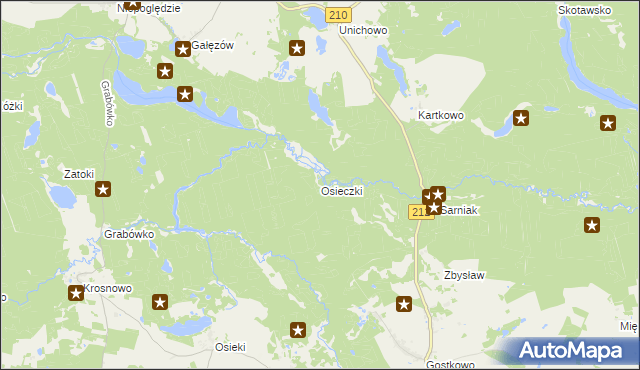 mapa Osieczki gmina Borzytuchom, Osieczki gmina Borzytuchom na mapie Targeo