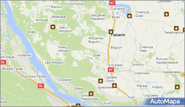 mapa Osiek gmina Fabianki, Osiek gmina Fabianki na mapie Targeo