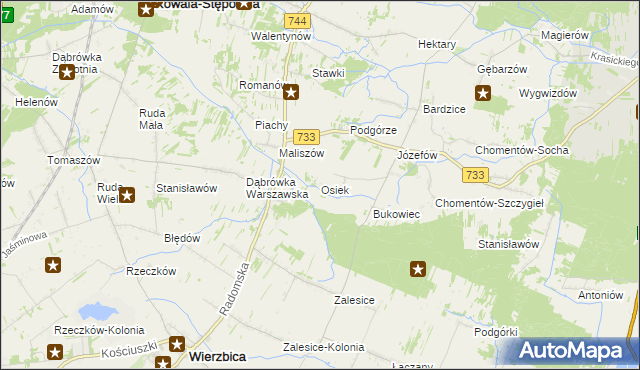 mapa Osiek gmina Kowala, Osiek gmina Kowala na mapie Targeo