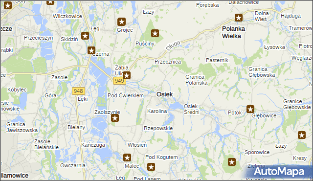 mapa Osiek powiat oświęcimski, Osiek powiat oświęcimski na mapie Targeo
