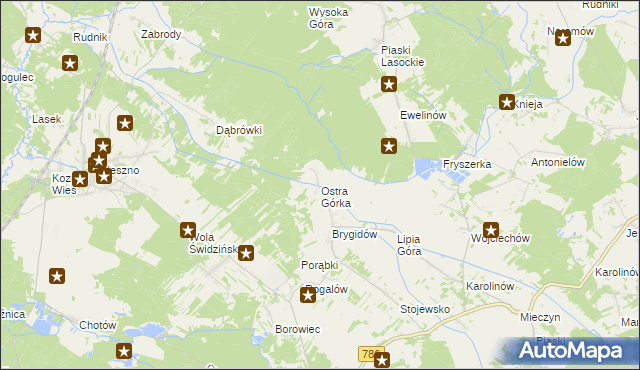 mapa Ostra Górka gmina Krasocin, Ostra Górka gmina Krasocin na mapie Targeo