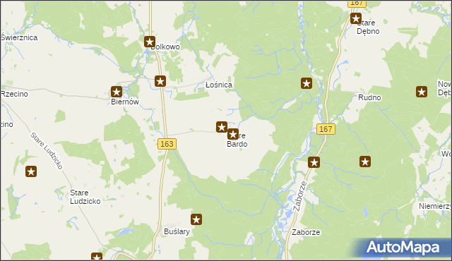 mapa Ostre Bardo gmina Połczyn-Zdrój, Ostre Bardo gmina Połczyn-Zdrój na mapie Targeo