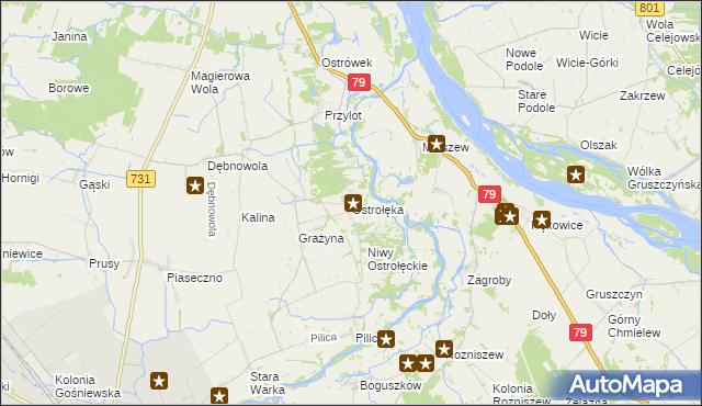 mapa Ostrołęka gmina Warka, Ostrołęka gmina Warka na mapie Targeo