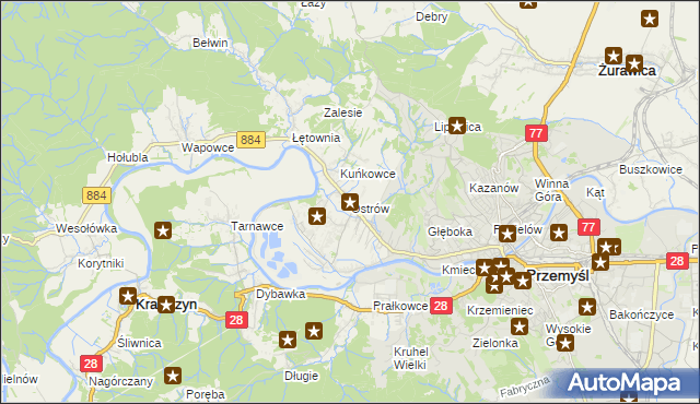 mapa Ostrów gmina Przemyśl, Ostrów gmina Przemyśl na mapie Targeo