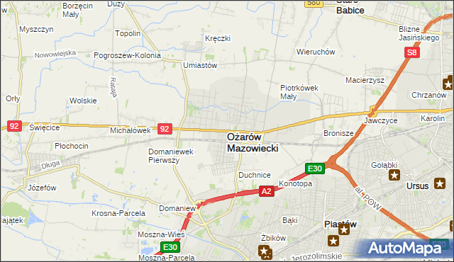 mapa Ożarów Mazowiecki, Ożarów Mazowiecki na mapie Targeo