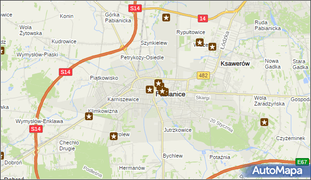 mapa Pabianic, Pabianice na mapie Targeo