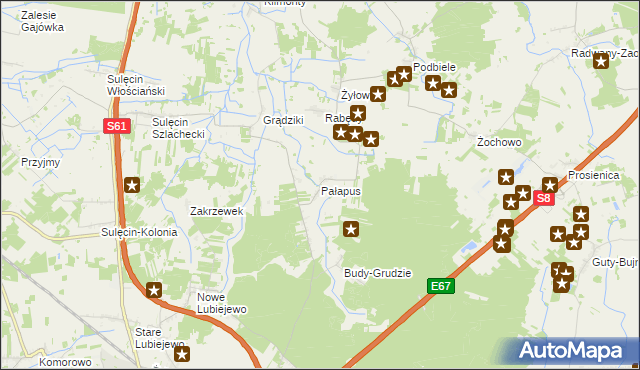 mapa Pałapus gmina Ostrów Mazowiecka, Pałapus gmina Ostrów Mazowiecka na mapie Targeo
