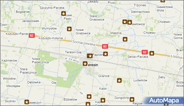 mapa Paprotnia gmina Teresin, Paprotnia gmina Teresin na mapie Targeo