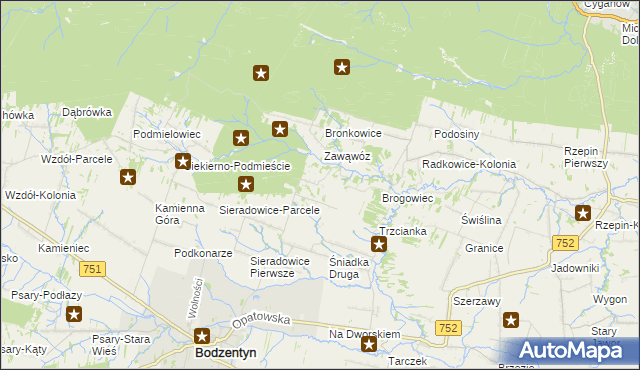 mapa Parcele gmina Bodzentyn, Parcele gmina Bodzentyn na mapie Targeo