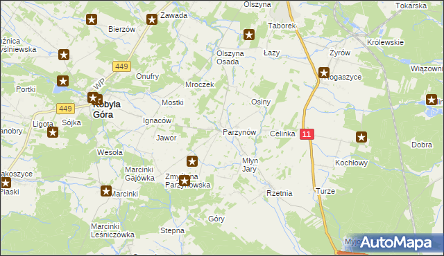 mapa Parzynów, Parzynów na mapie Targeo