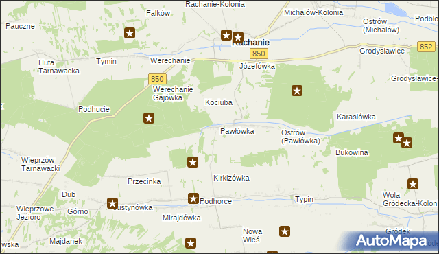 mapa Pawłówka gmina Rachanie, Pawłówka gmina Rachanie na mapie Targeo