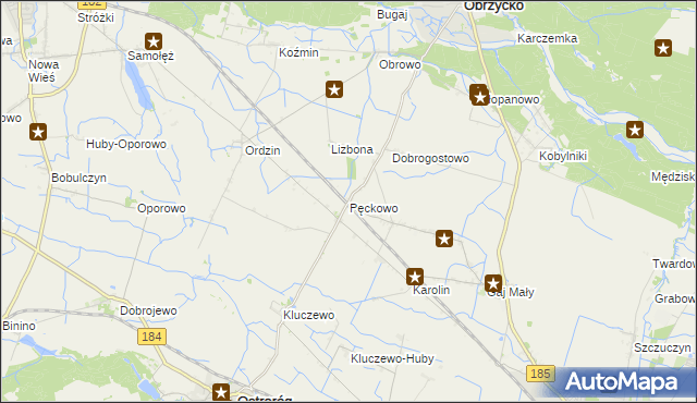 mapa Pęckowo gmina Obrzycko, Pęckowo gmina Obrzycko na mapie Targeo