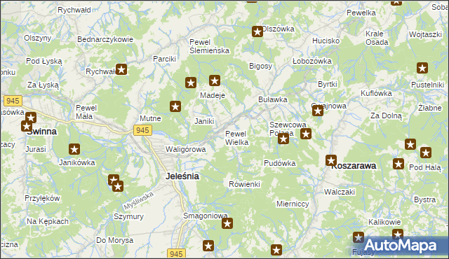 mapa Pewel Wielka, Pewel Wielka na mapie Targeo