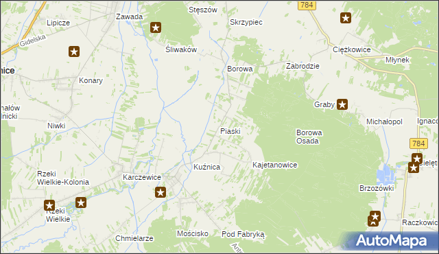 mapa Piaski gmina Gidle, Piaski gmina Gidle na mapie Targeo