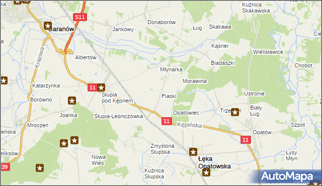 mapa Piaski gmina Łęka Opatowska, Piaski gmina Łęka Opatowska na mapie Targeo