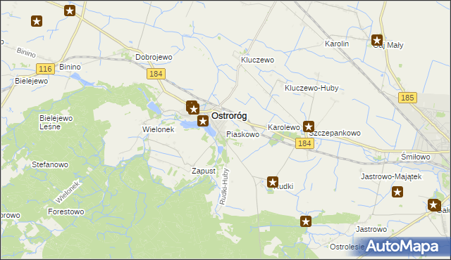mapa Piaskowo gmina Ostroróg, Piaskowo gmina Ostroróg na mapie Targeo