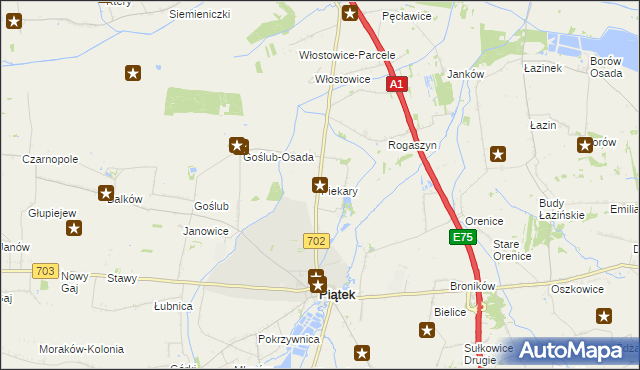 mapa Piekary gmina Piątek, Piekary gmina Piątek na mapie Targeo