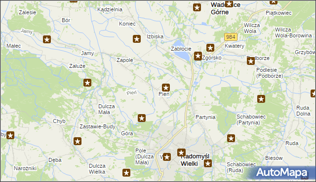 mapa Pień gmina Radomyśl Wielki, Pień gmina Radomyśl Wielki na mapie Targeo
