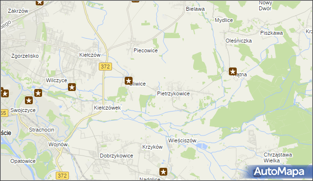 mapa Pietrzykowice gmina Długołęka, Pietrzykowice gmina Długołęka na mapie Targeo