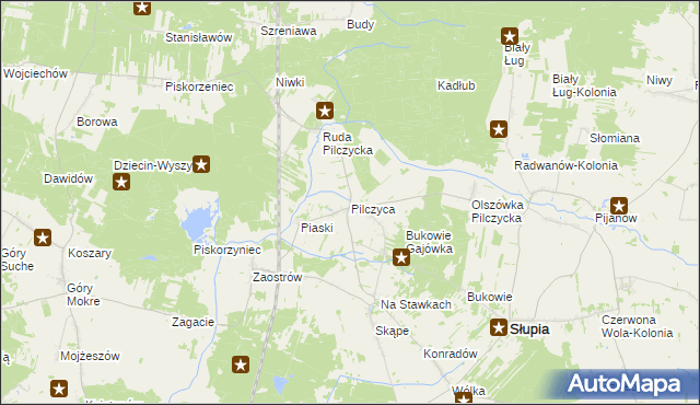 mapa Pilczyca gmina Słupia Konecka, Pilczyca gmina Słupia Konecka na mapie Targeo