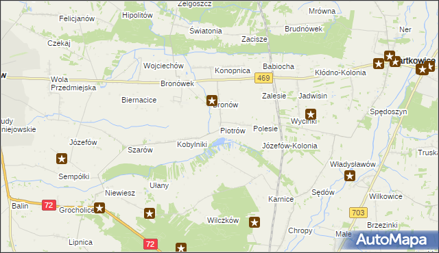mapa Piotrów gmina Poddębice, Piotrów gmina Poddębice na mapie Targeo