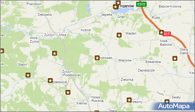 mapa Piotrówek gmina Trojanów, Piotrówek gmina Trojanów na mapie Targeo
