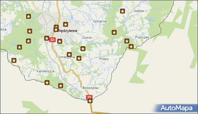 mapa Pisary gmina Międzylesie, Pisary gmina Międzylesie na mapie Targeo