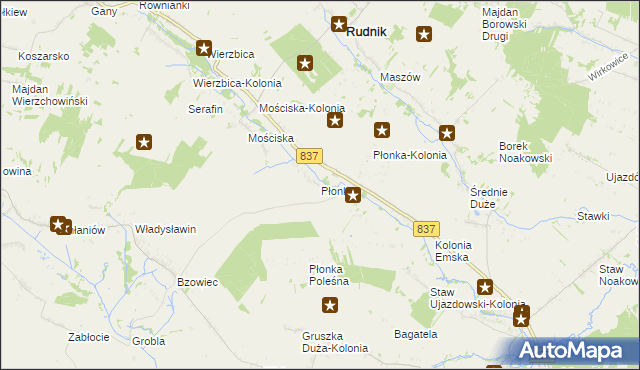 mapa Płonka gmina Rudnik, Płonka gmina Rudnik na mapie Targeo
