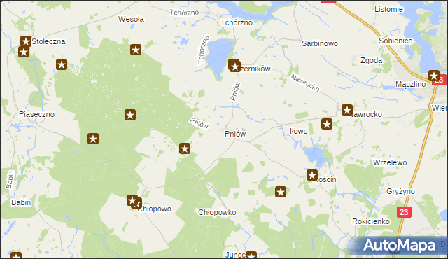 mapa Pniów gmina Myślibórz, Pniów gmina Myślibórz na mapie Targeo