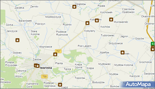 mapa Pod Lasem gmina Opatów, Pod Lasem gmina Opatów na mapie Targeo