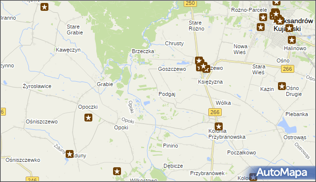 mapa Podgaj gmina Aleksandrów Kujawski, Podgaj gmina Aleksandrów Kujawski na mapie Targeo