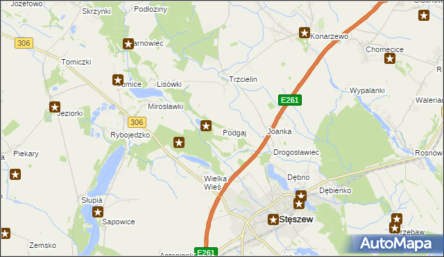 mapa Podgaj gmina Dopiewo, Podgaj gmina Dopiewo na mapie Targeo