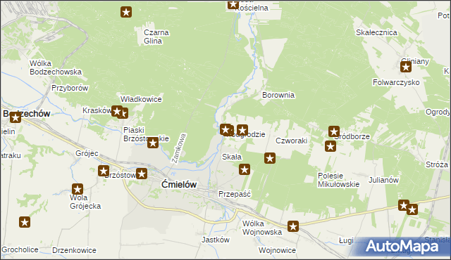 mapa Podgrodzie gmina Ćmielów, Podgrodzie gmina Ćmielów na mapie Targeo