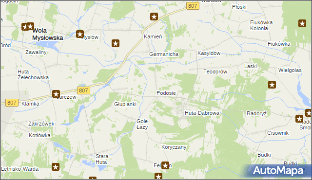 mapa Podosie gmina Krzywda, Podosie gmina Krzywda na mapie Targeo