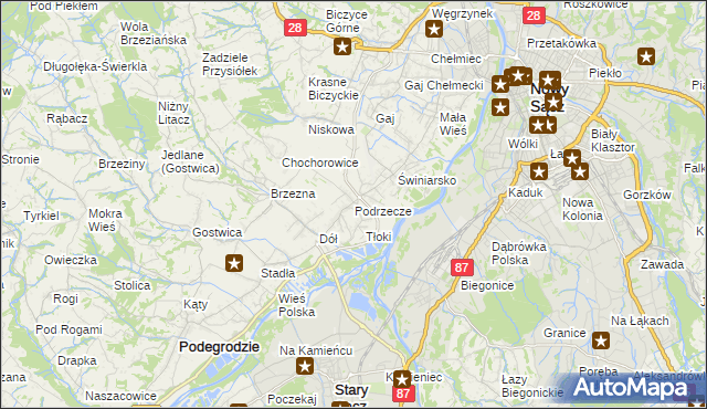 mapa Podrzecze gmina Podegrodzie, Podrzecze gmina Podegrodzie na mapie Targeo