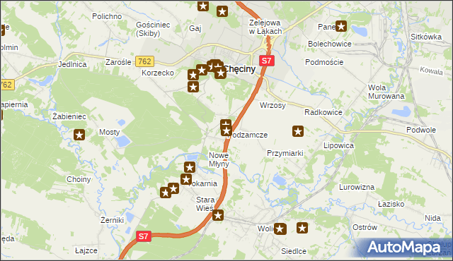 mapa Podzamcze gmina Chęciny, Podzamcze gmina Chęciny na mapie Targeo