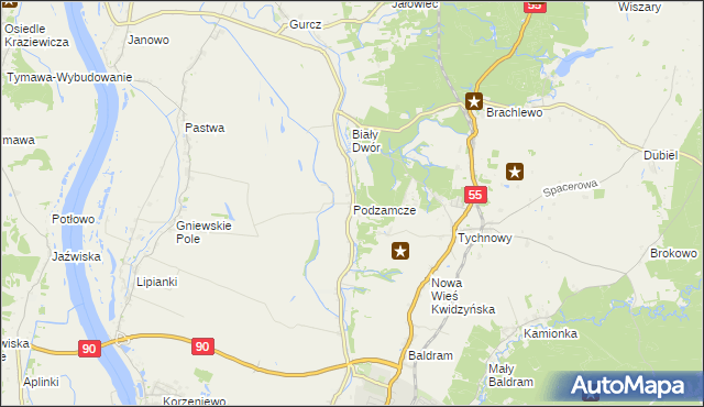 mapa Podzamcze gmina Kwidzyn, Podzamcze gmina Kwidzyn na mapie Targeo