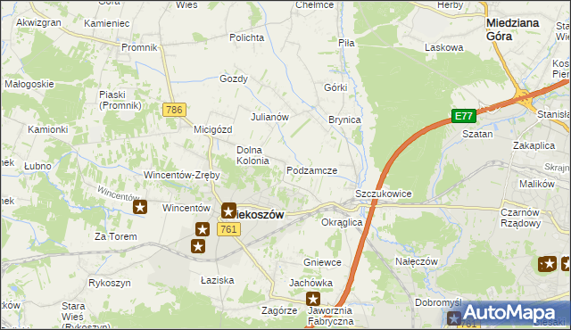 mapa Podzamcze gmina Piekoszów, Podzamcze gmina Piekoszów na mapie Targeo